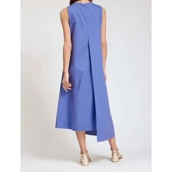 Tyler boe Cynthia Midi Wrap Dress Women Sz Medium Iris Blue Sleeveless 1/2 Zip - Picture 13 of 13